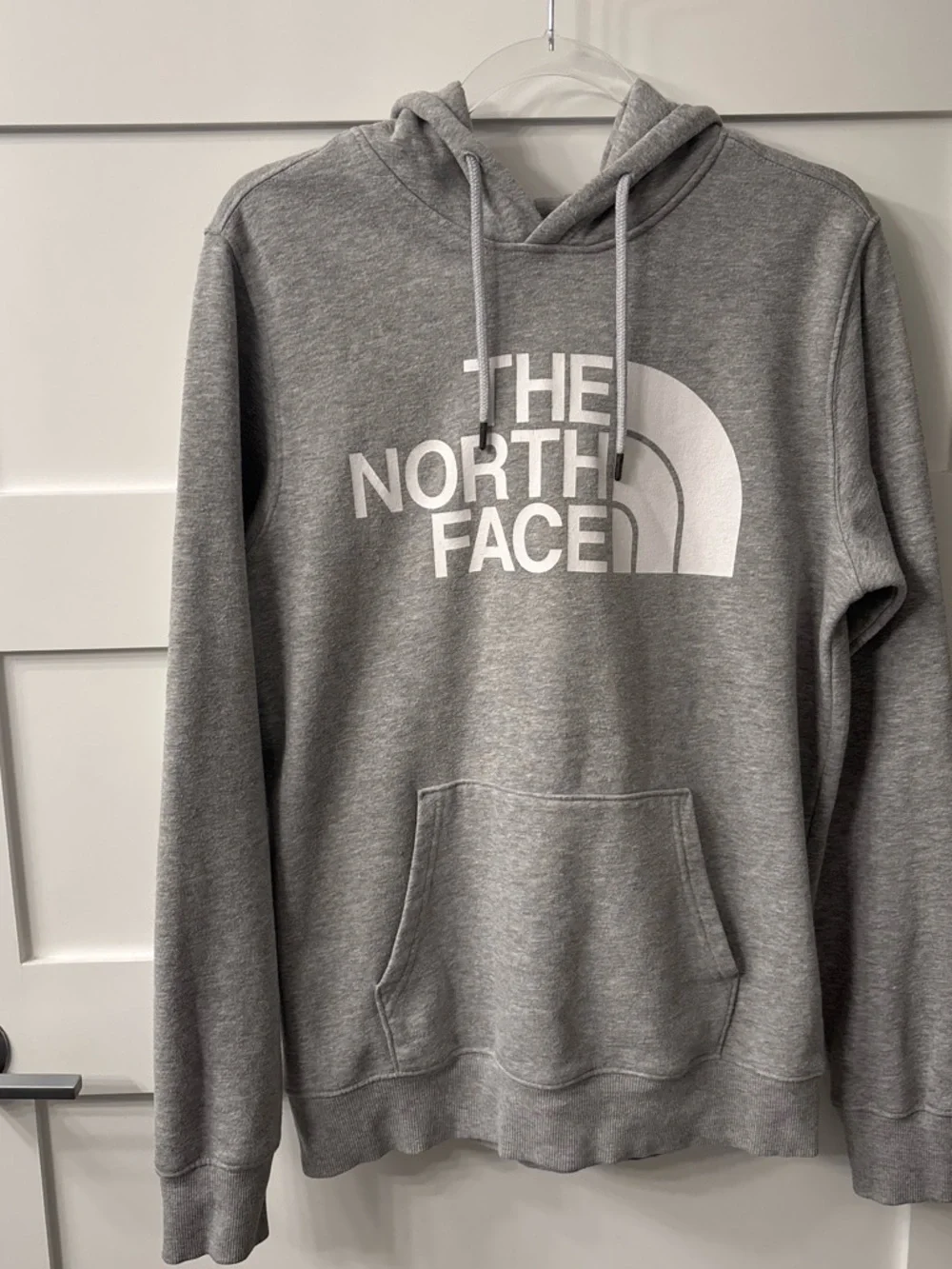 The North Face Men's Grey Pullover Hoodie with White Logo